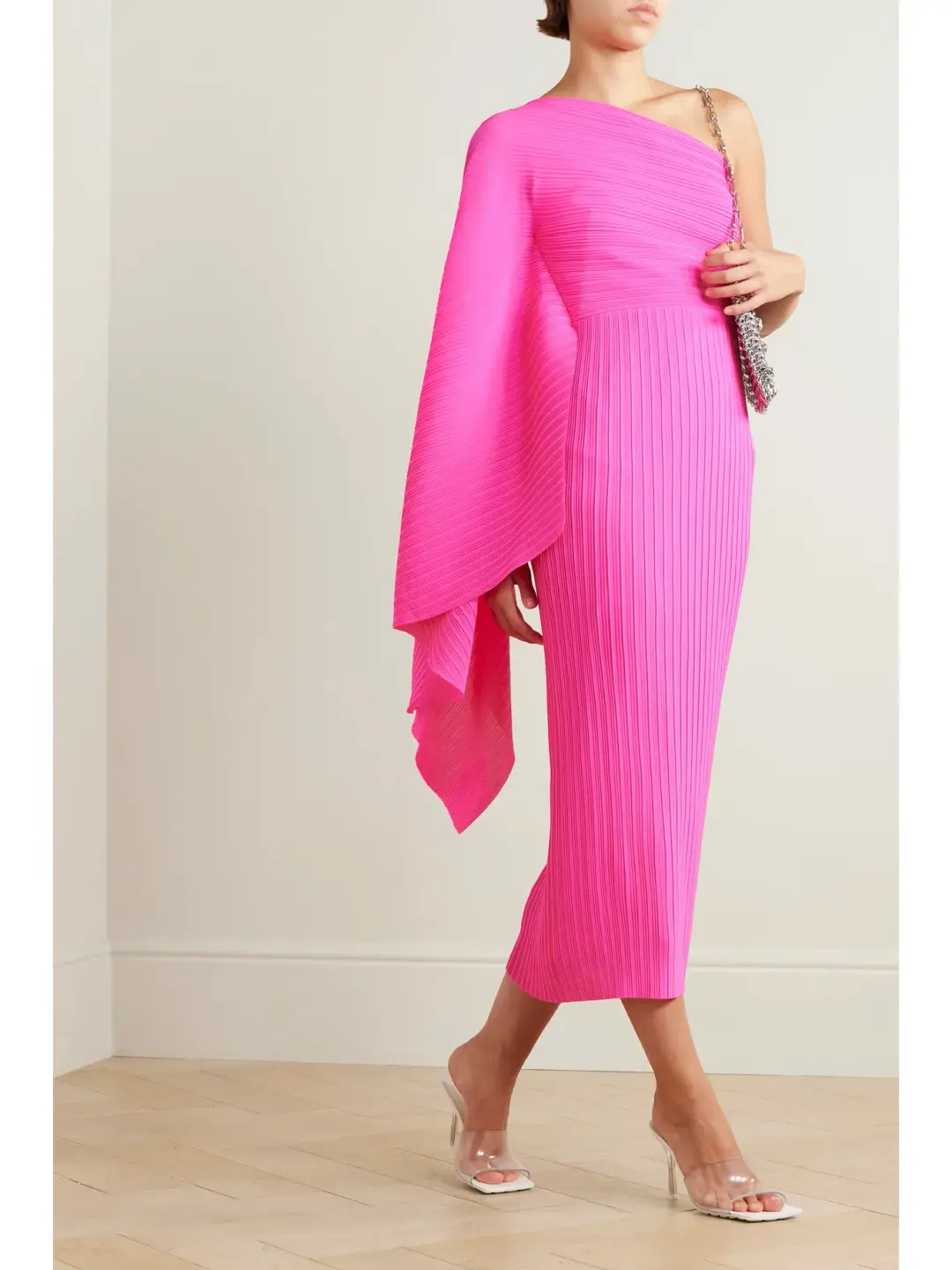 Solace London Lenna Lady One-sleeve Draped Midi Dress  Pink Size Au 8 for rent on The Volte - main image