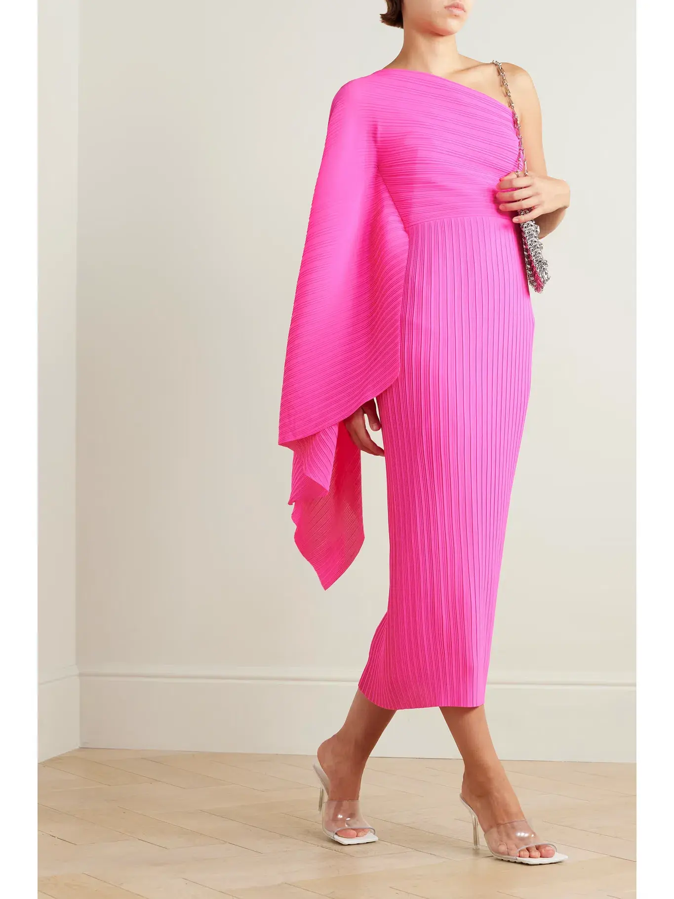 Solace London Lenna Lady One-sleeve Draped Midi Dress  Pink Size Au 8 - Image 1