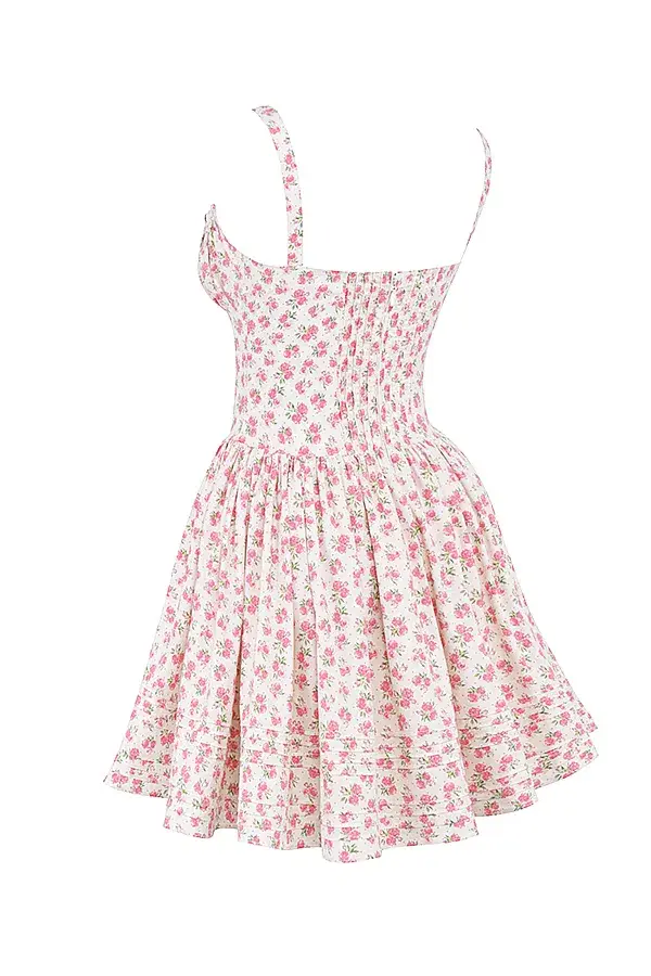 House of CB Natassia Cotton Mini Dress White Rosebud Print Size 8 - Image 12