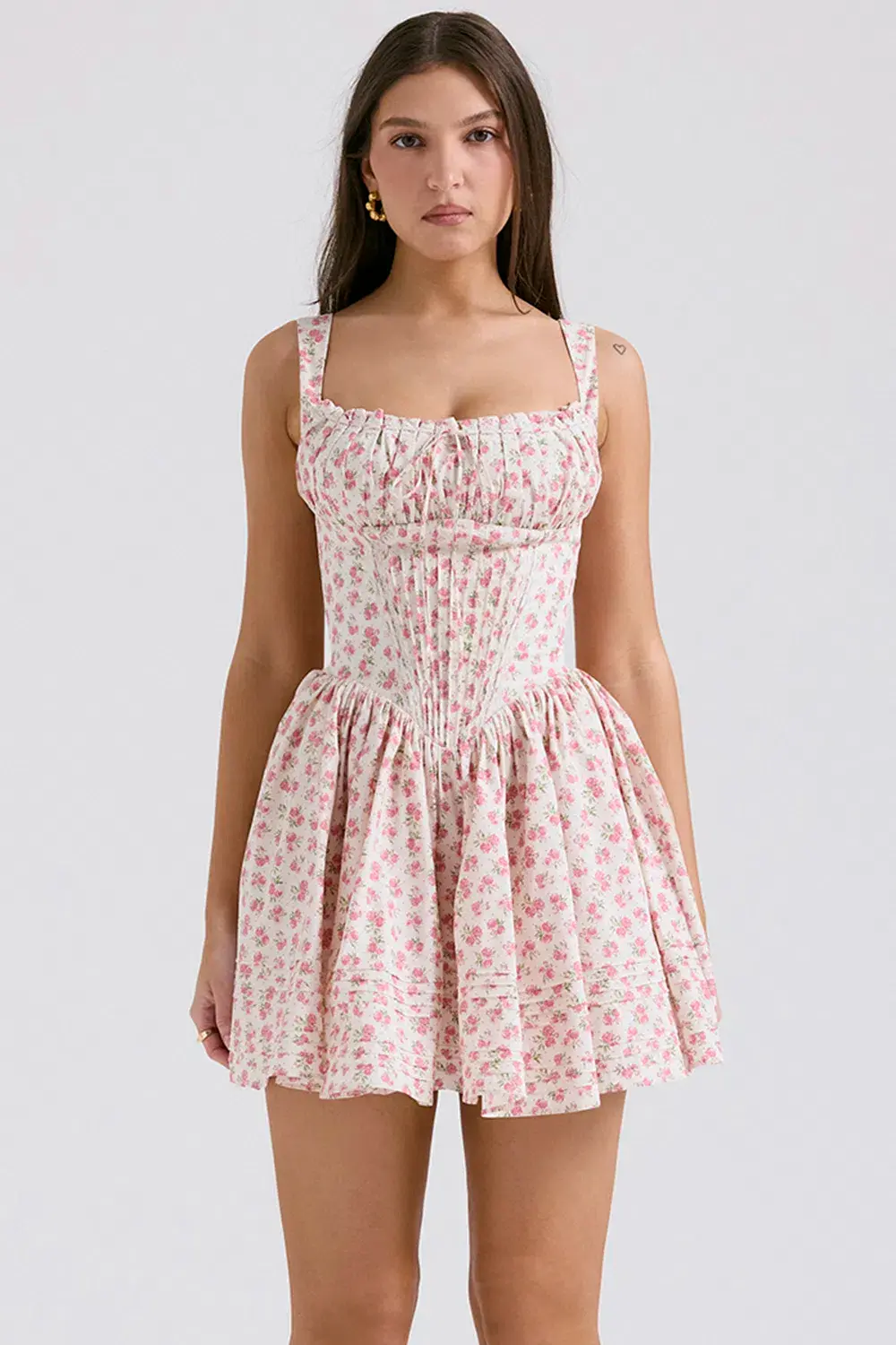 House of CB Natassia Cotton Mini Dress White Rosebud Print Size 8 - Image 2