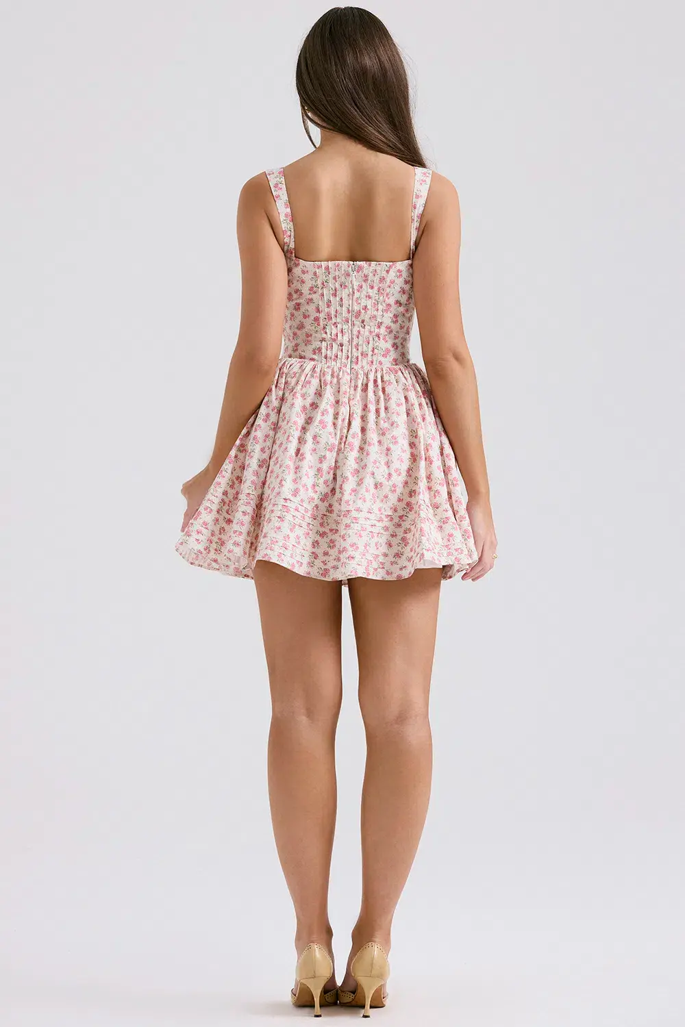 House of CB Natassia Cotton Mini Dress White Rosebud Print Size 8 - Image 3