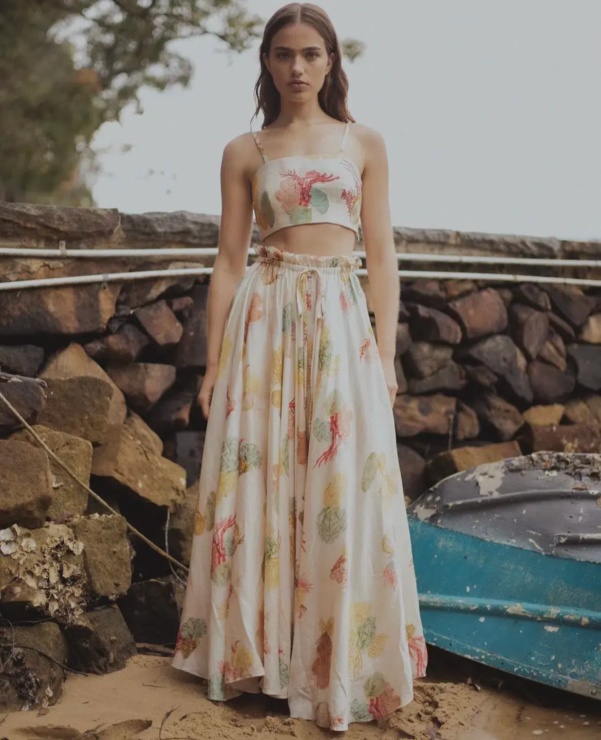ROOH Collective Summer Crop and Maxi Skirt Set in La Mer Print Size S / AU 8 - Image 6