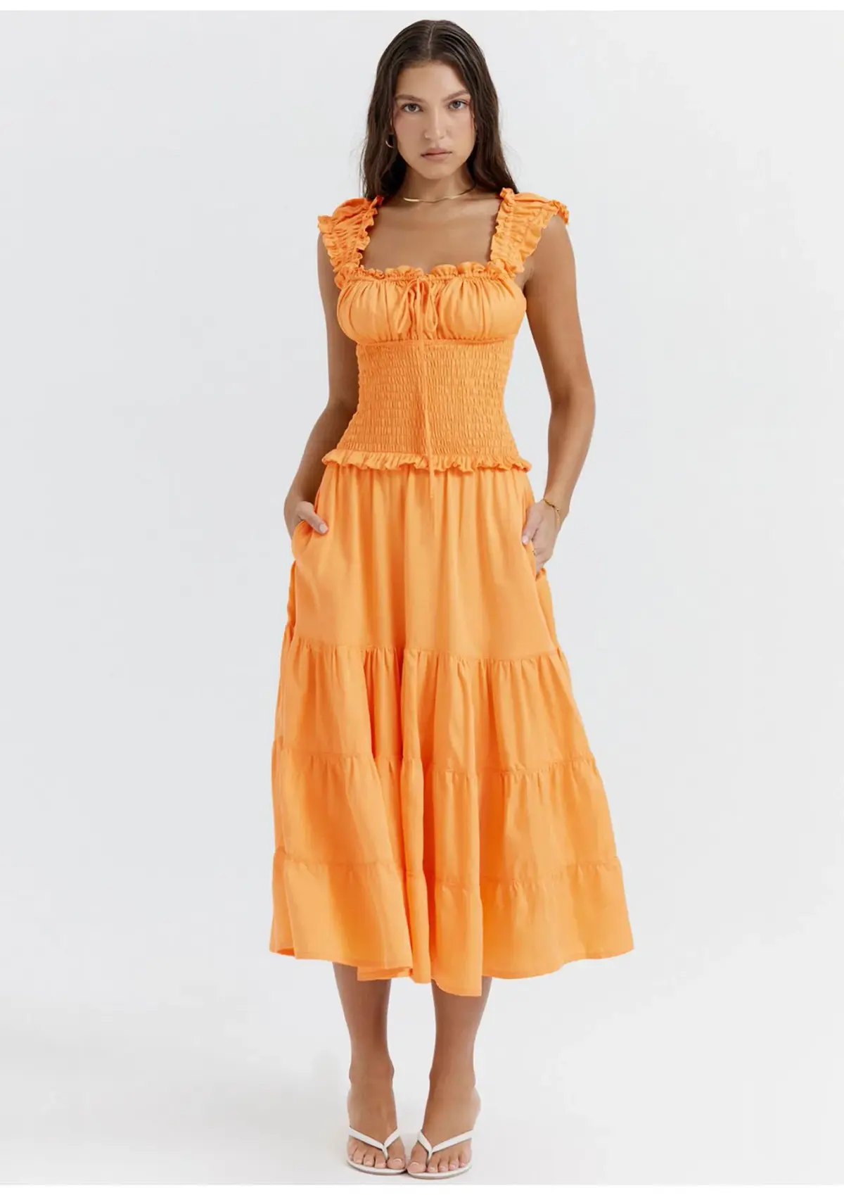 House Of CB Phedra Shirred Sundress Apricot SIze 8 - Image 1