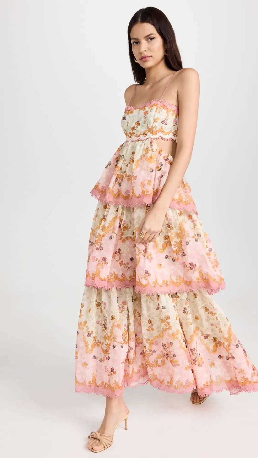 Zimmermann Laurel Frill Gown Pink Green Floral Size 0 / AU 8 for rent on The Volte - main image