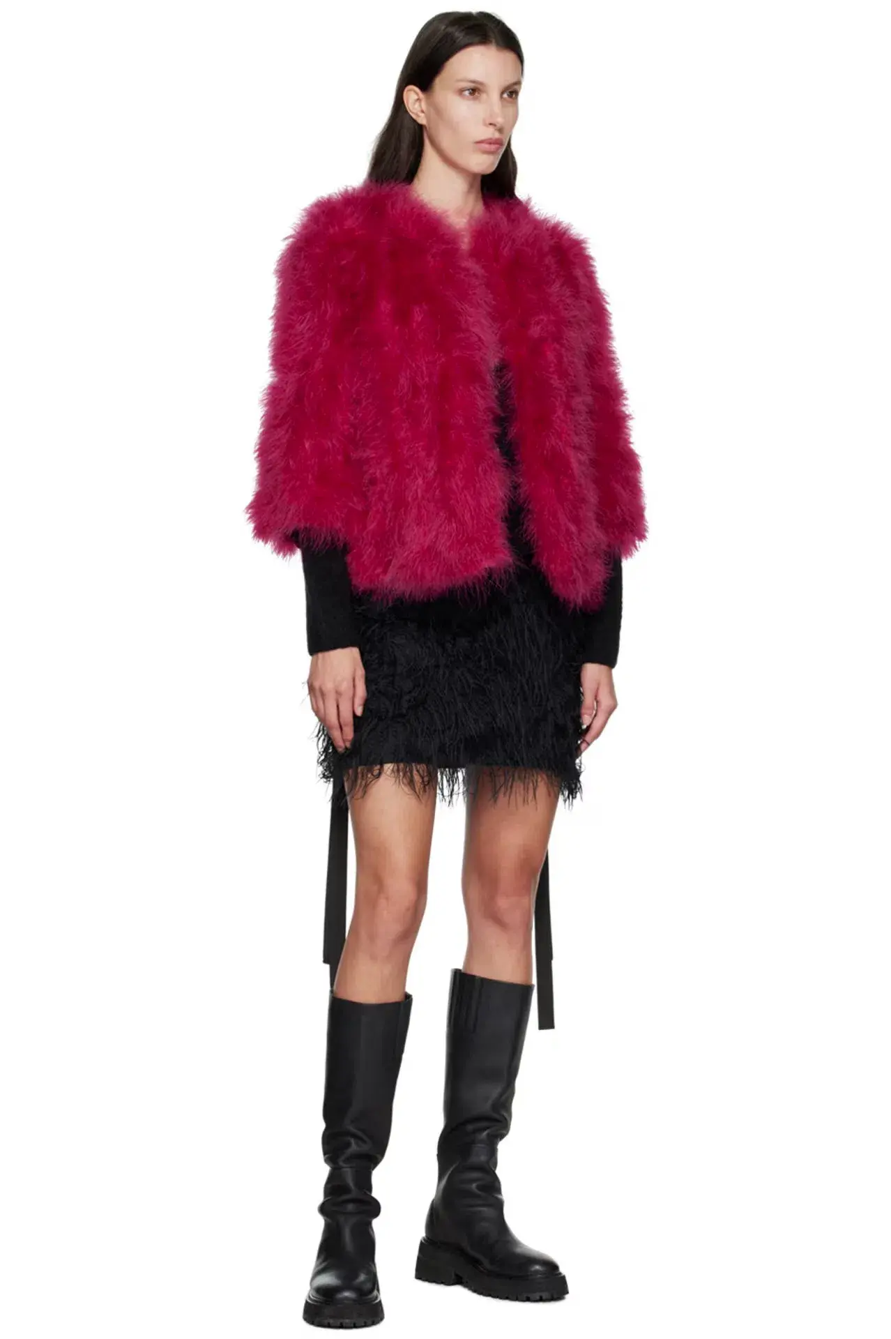 Yves Salamon Pink Feather Jacket Crazy Pink Size S / AU 8 - Image 3