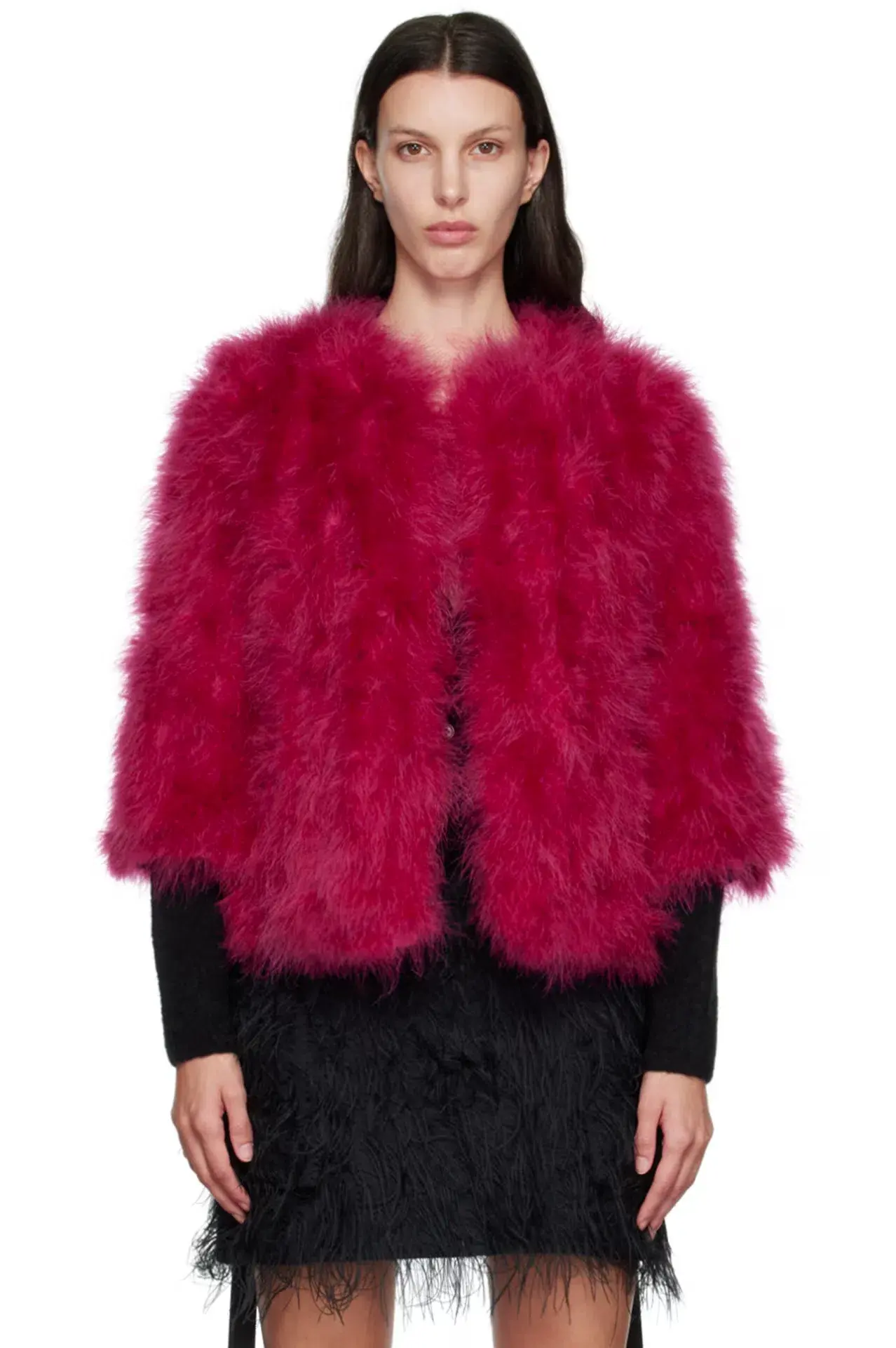 Yves Salamon Pink Feather Jacket Crazy Pink Size S / AU 8 - Image 2