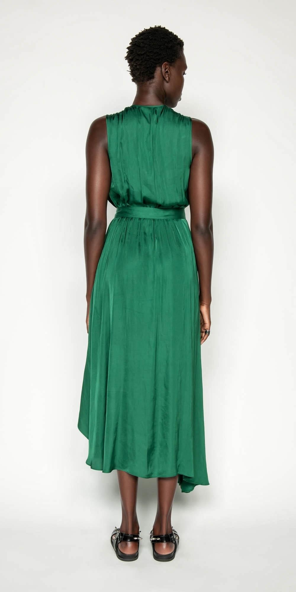 Cue Emerald Viscose Satin Dress Size 8 - Image 2