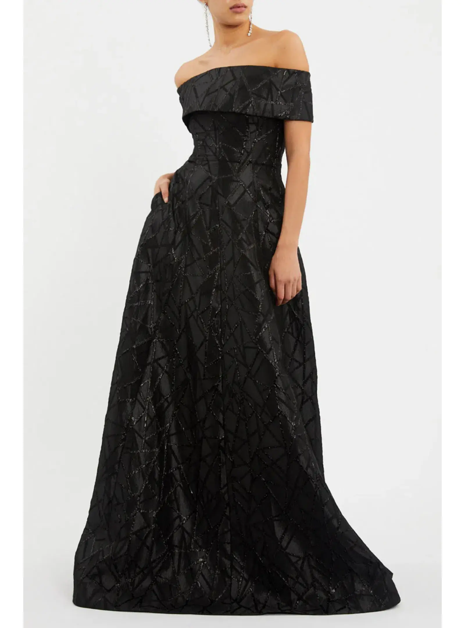 Rebecca Valance Colette Off Shoulder Gown Black Size AU 10 - Image 1