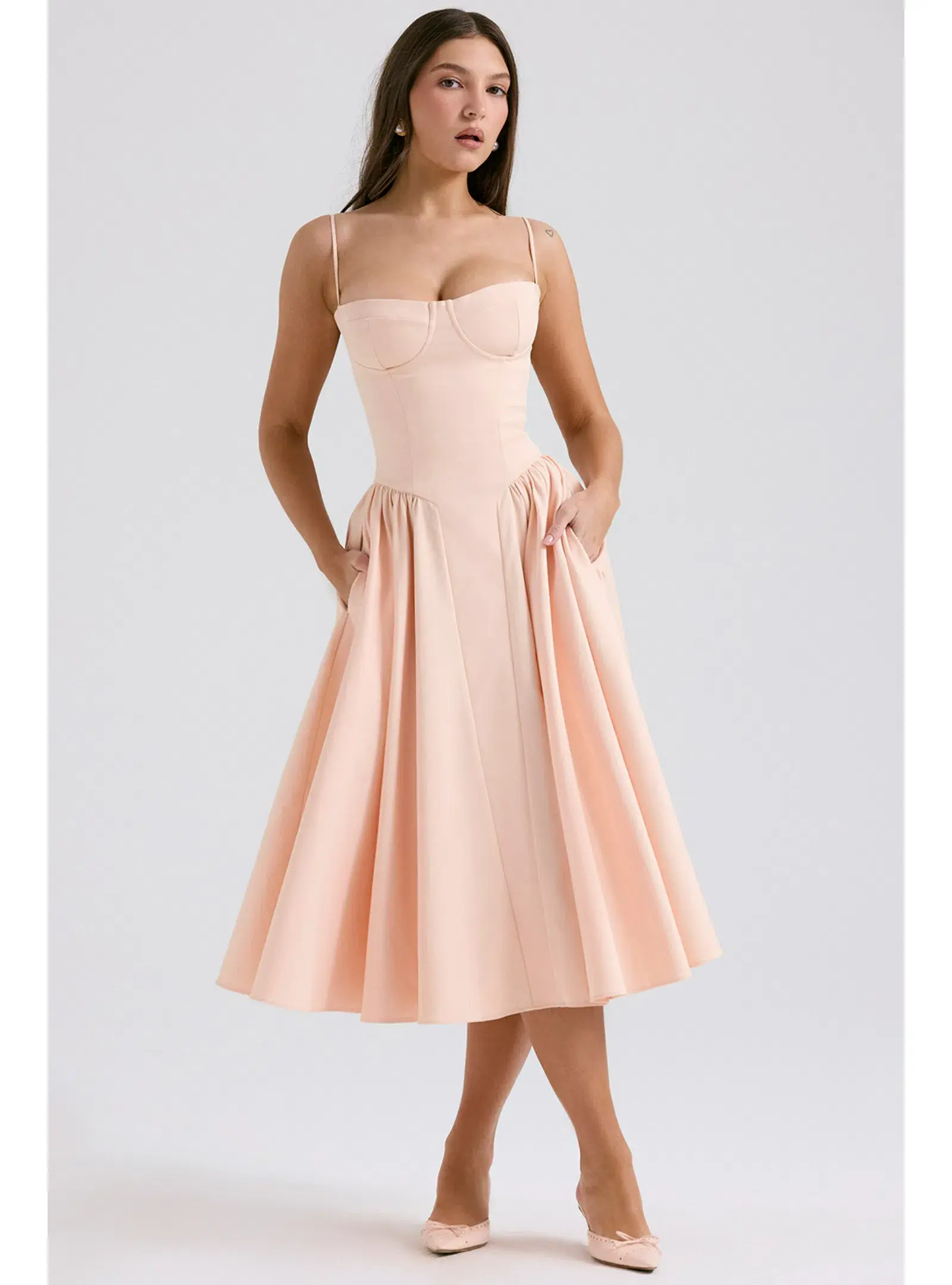 House Of CB Samaria Parfait Twill Corset Midi Dress Peach Size S / AU 8 - Image 1