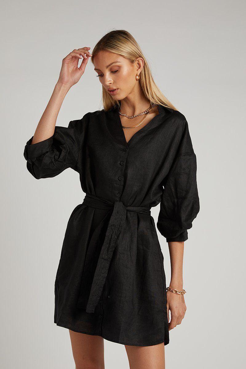 Dissh Libby Linen Mini Dress Black Size 6 - Image 1
