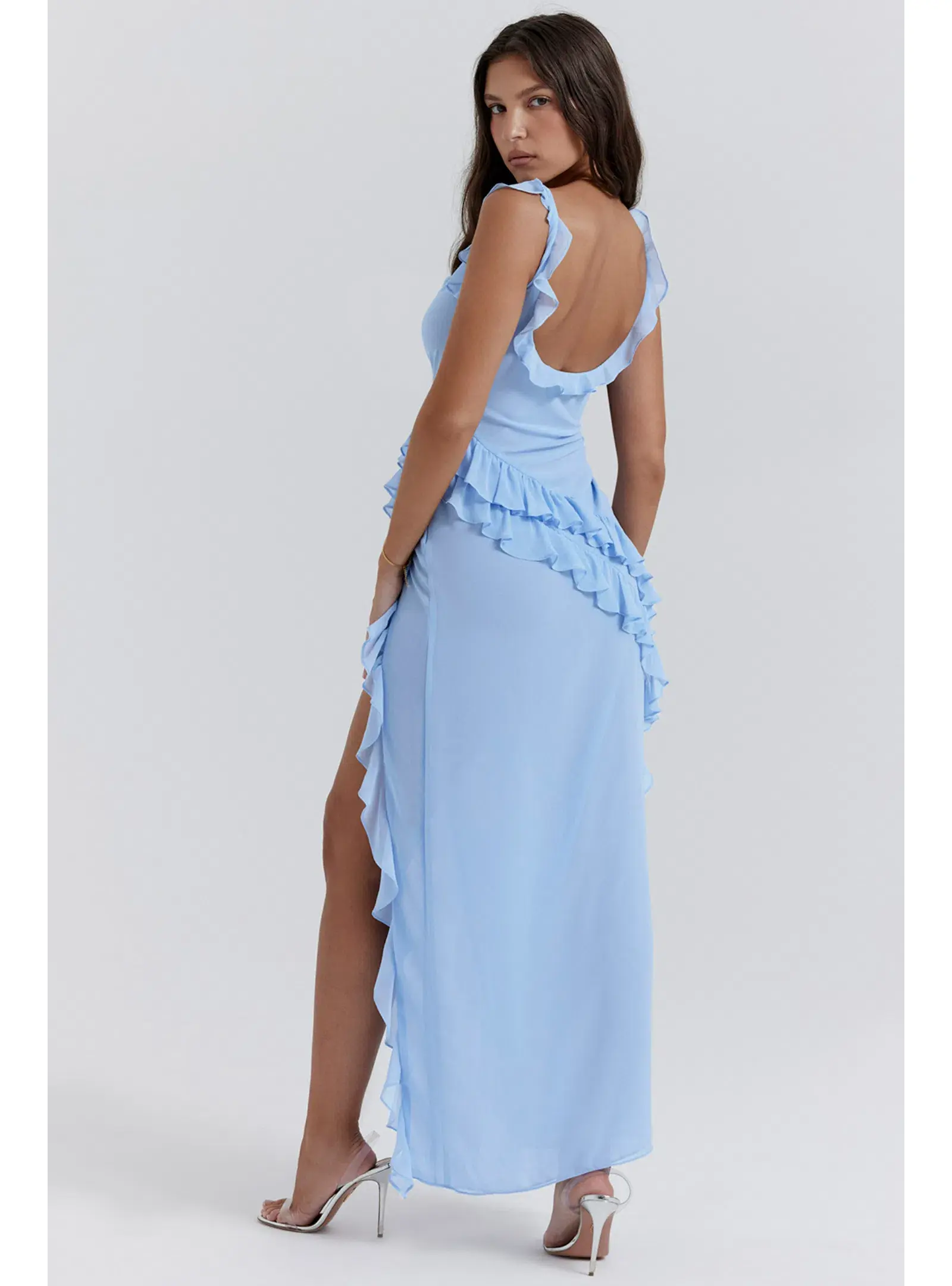 House of CB Ariela Ruffle Maxi Dress in Soft Blue Size S / AU 8 - Image 2