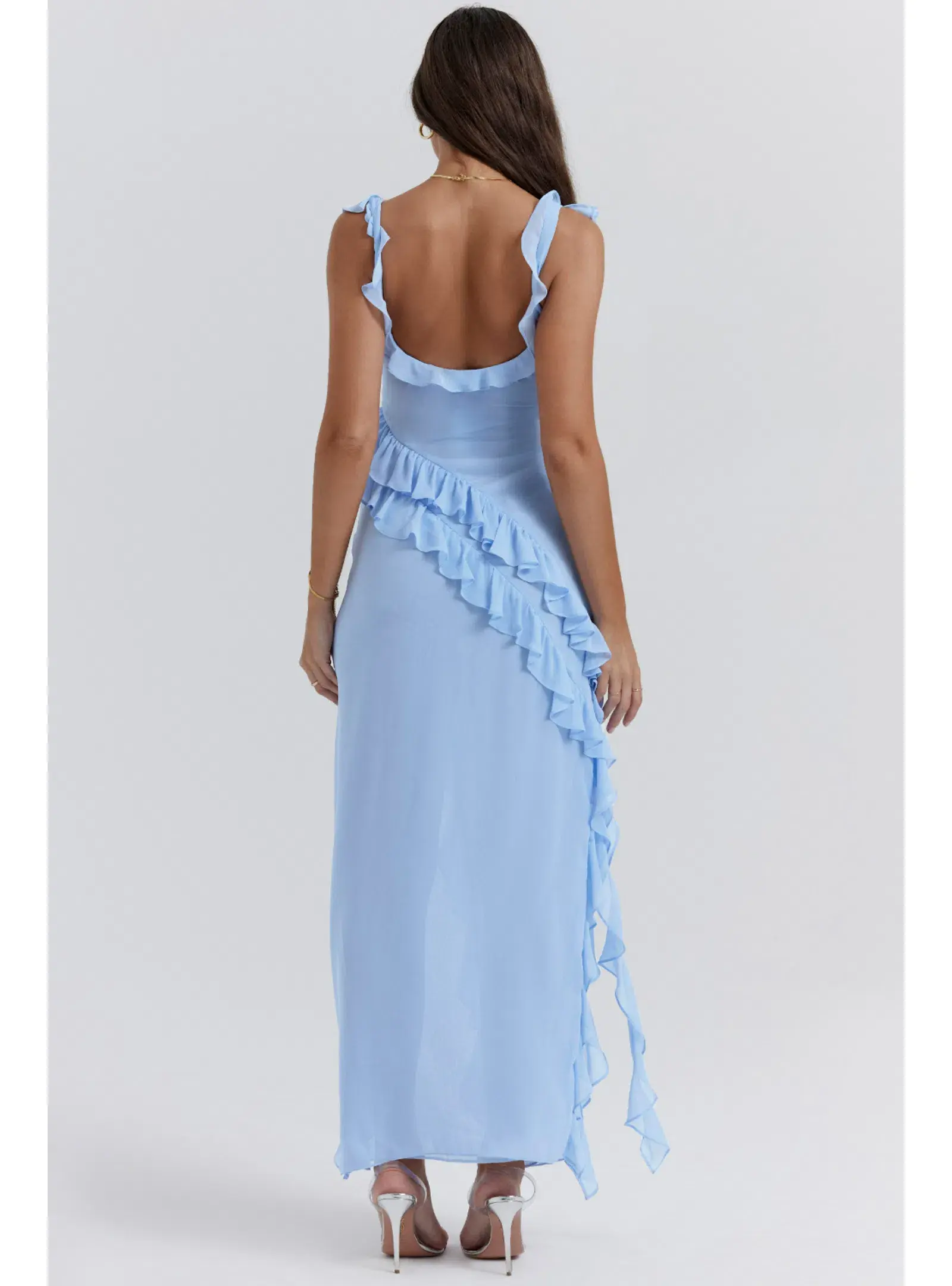 House of CB Ariela Ruffle Maxi Dress in Soft Blue Size S / AU 8 - Image 3