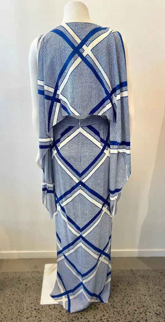 Sass & Bide The Flight Geometric Maxi Dress Blue/White Size AU 12 - Image 8