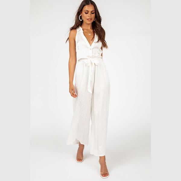 Dahlia White Button Front Jumpsuit Size 10 - Image 2