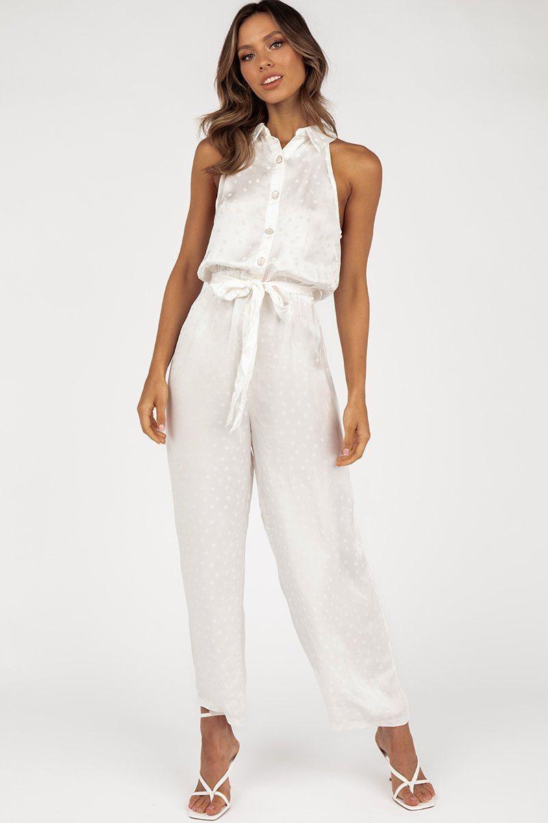 Dahlia White Button Front Jumpsuit Size 10 - Image 1