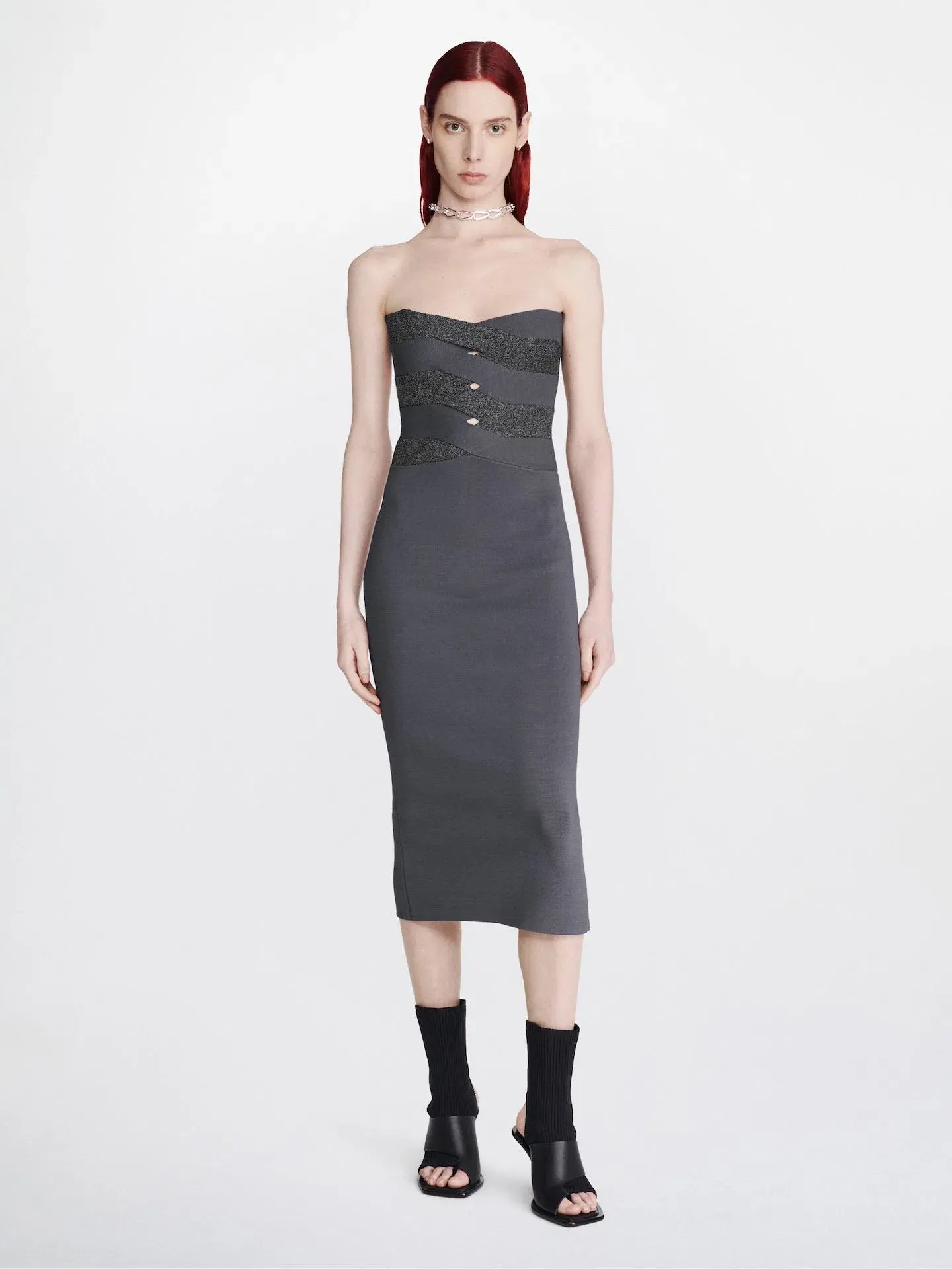 Dion Lee Reflective Interlocking Weave Midi Dress Asphalt Black Size XS / AU 6 - Image 1