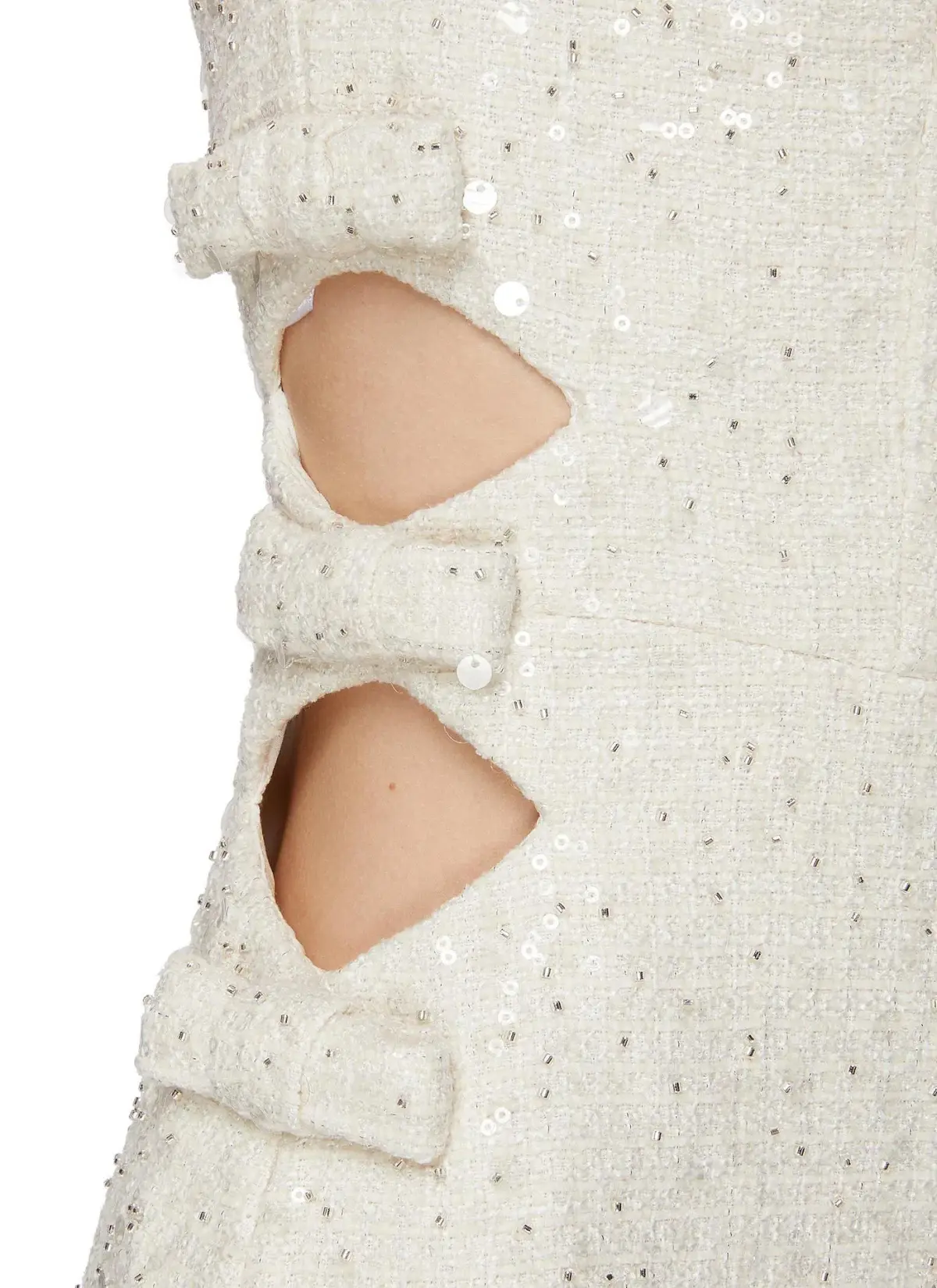 Self Portrait Sequined Boucle Cut Out Mini Dress Cream Size UK 10 - Image 4