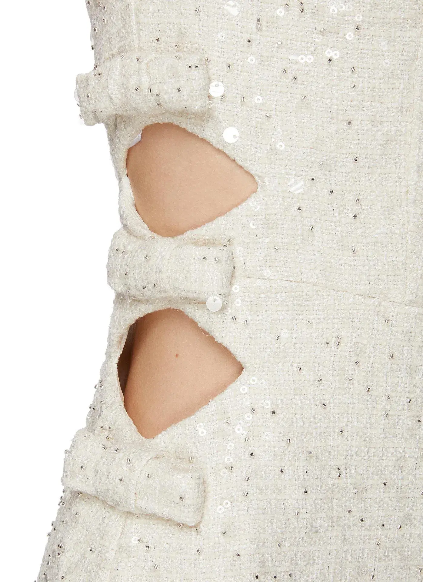 Self Portrait Sequined Boucle Cut Out Mini Dress Cream Size UK 10 - Image 4