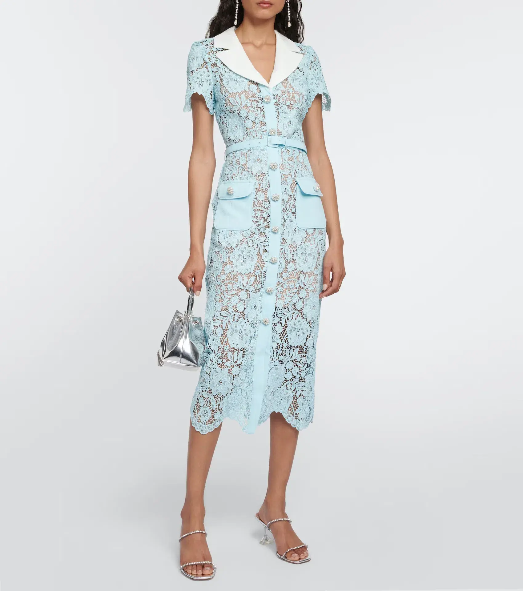 Self Portrait Lace Midi Dress Blue Size 6 - Image 1