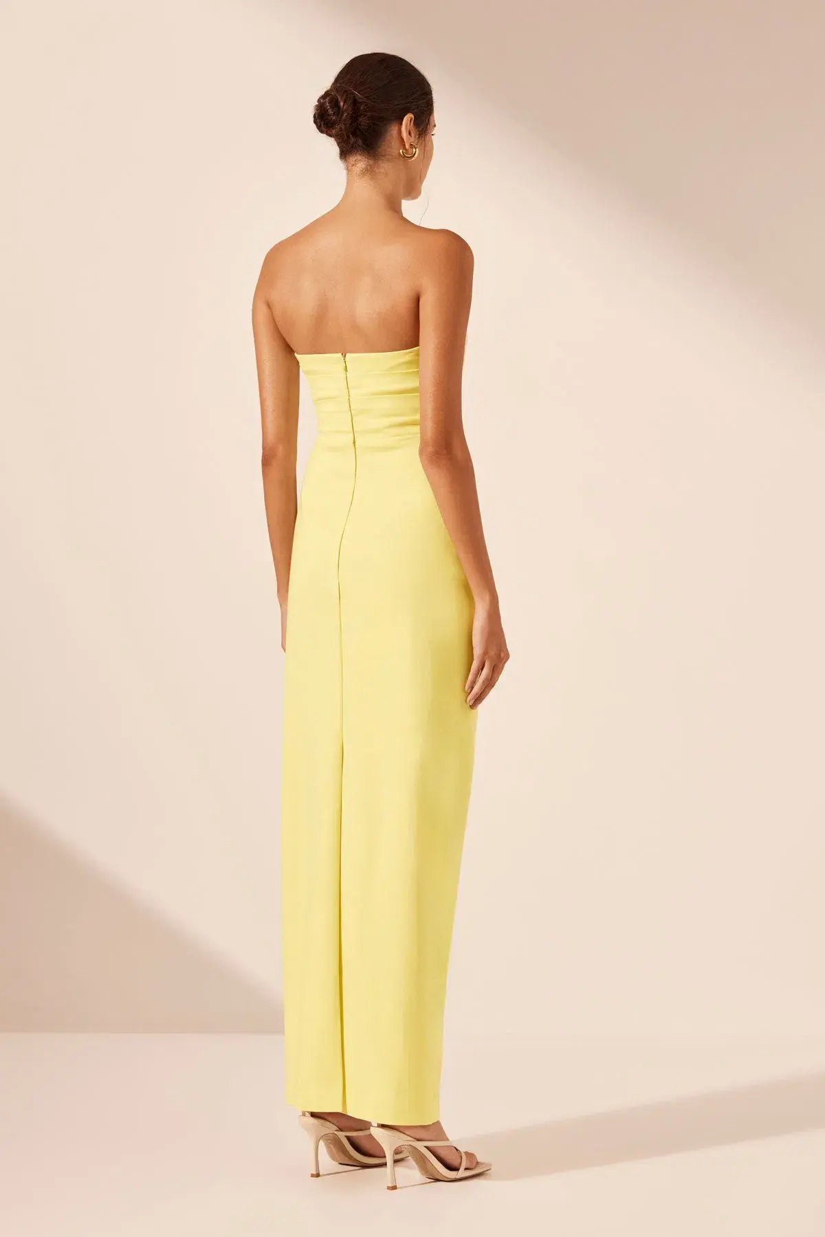 Shona Joy Lani Strapless Draped Maxi Dress Lemon Size 10 - Image 2