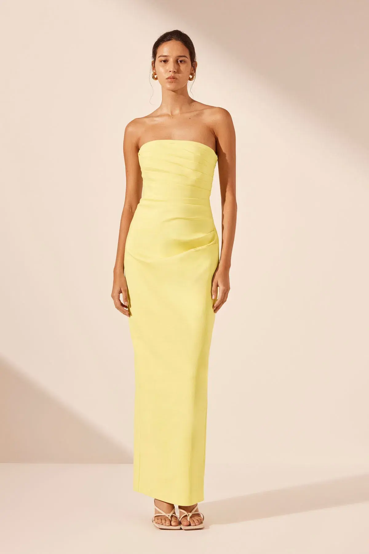 Shona Joy Lani Strapless Draped Maxi Dress Lemon Size 10 - Image 1