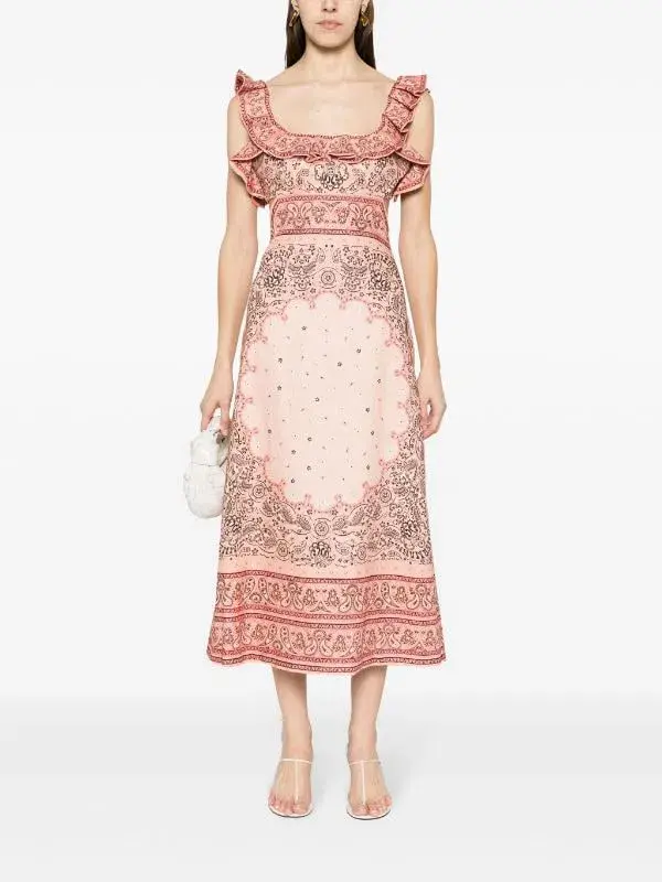 Zimmermann Matchmaker Frilled Midi Dress in Pink Bandana Size 2 / AU 12 - Image 2