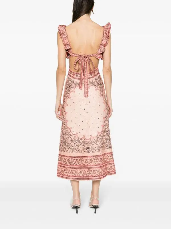 Zimmermann Matchmaker Frilled Midi Dress in Pink Bandana Size 2 / AU 12 - Image 3