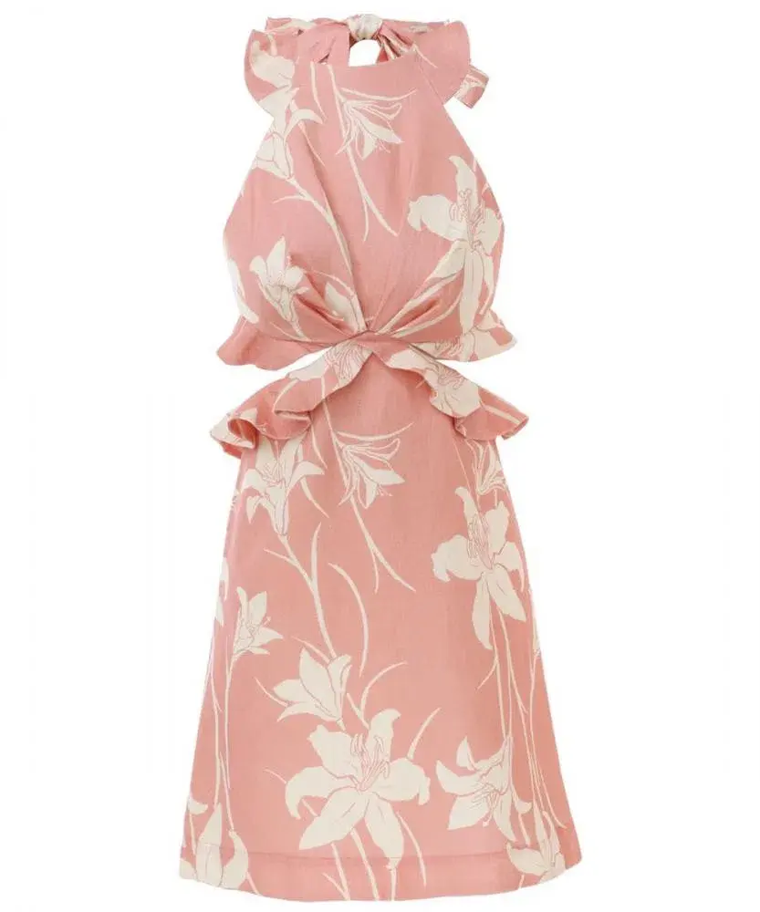 Zimmermann Acadian Tie Back Mini Dress in Pink/Ivory Floral Size 2 / AU 12 - Image 4