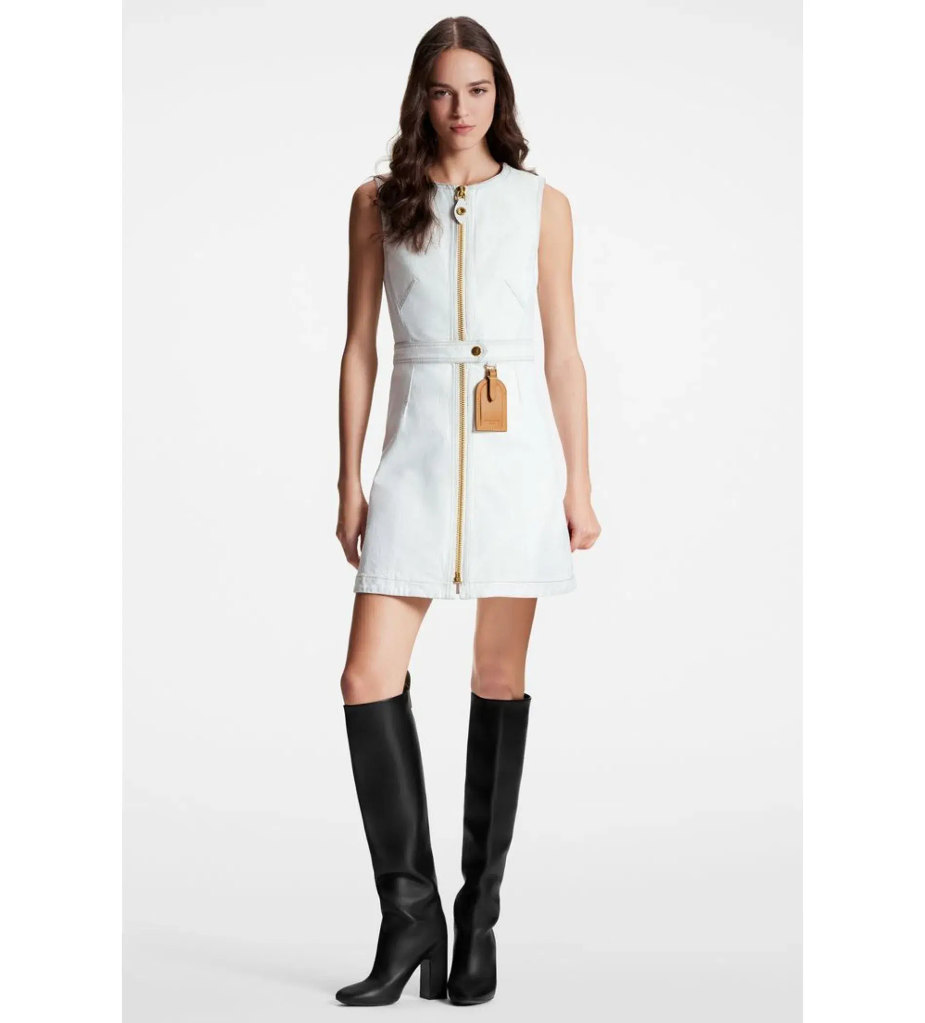 Louis Vuitton Bleached Denim Zip-Up Mini Dress White Size 10 - Image 1