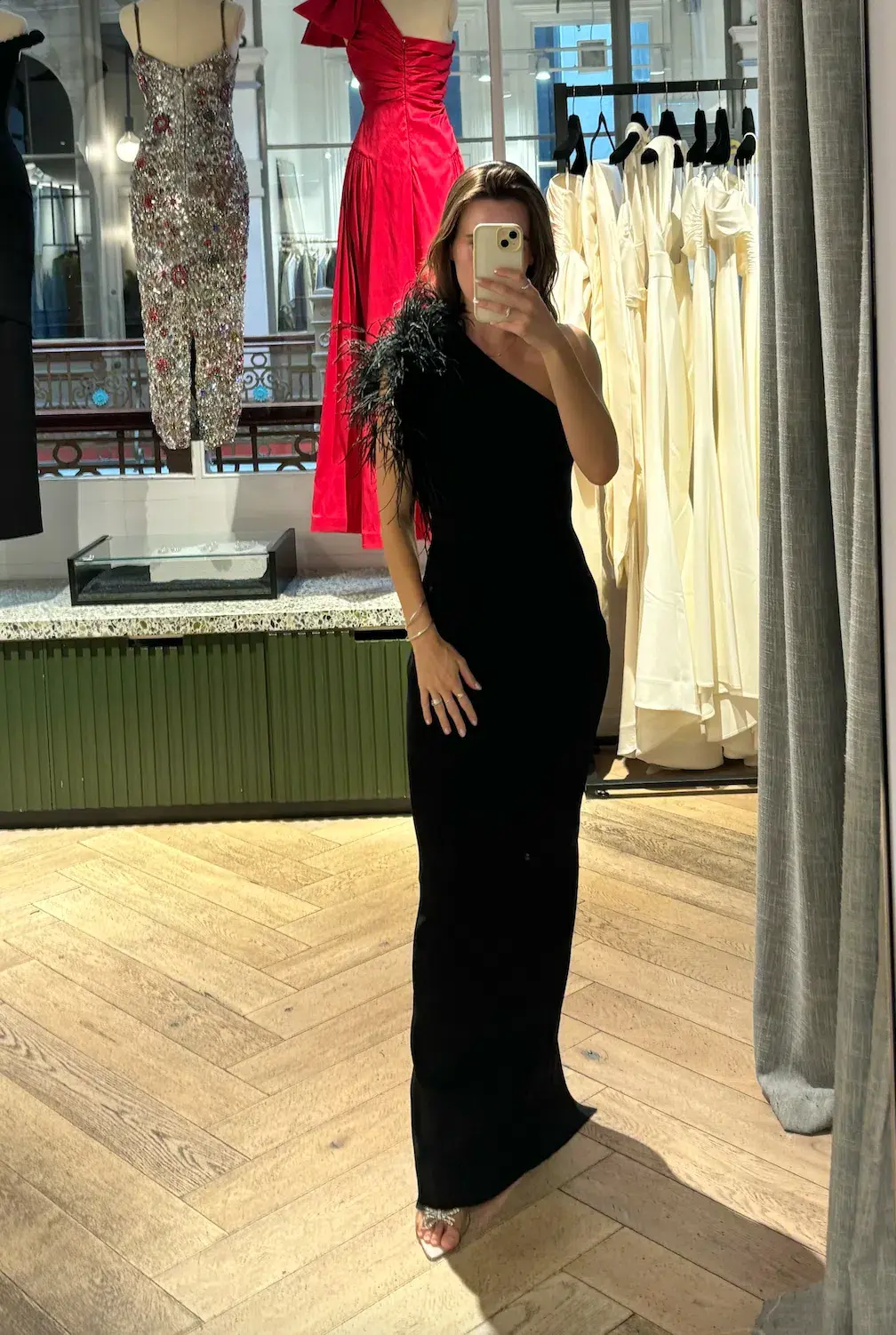 Rachel Gilbert Elcie Dress Black Xs Full Length Gown With Feather Size 6 for rent on The Volte - main image