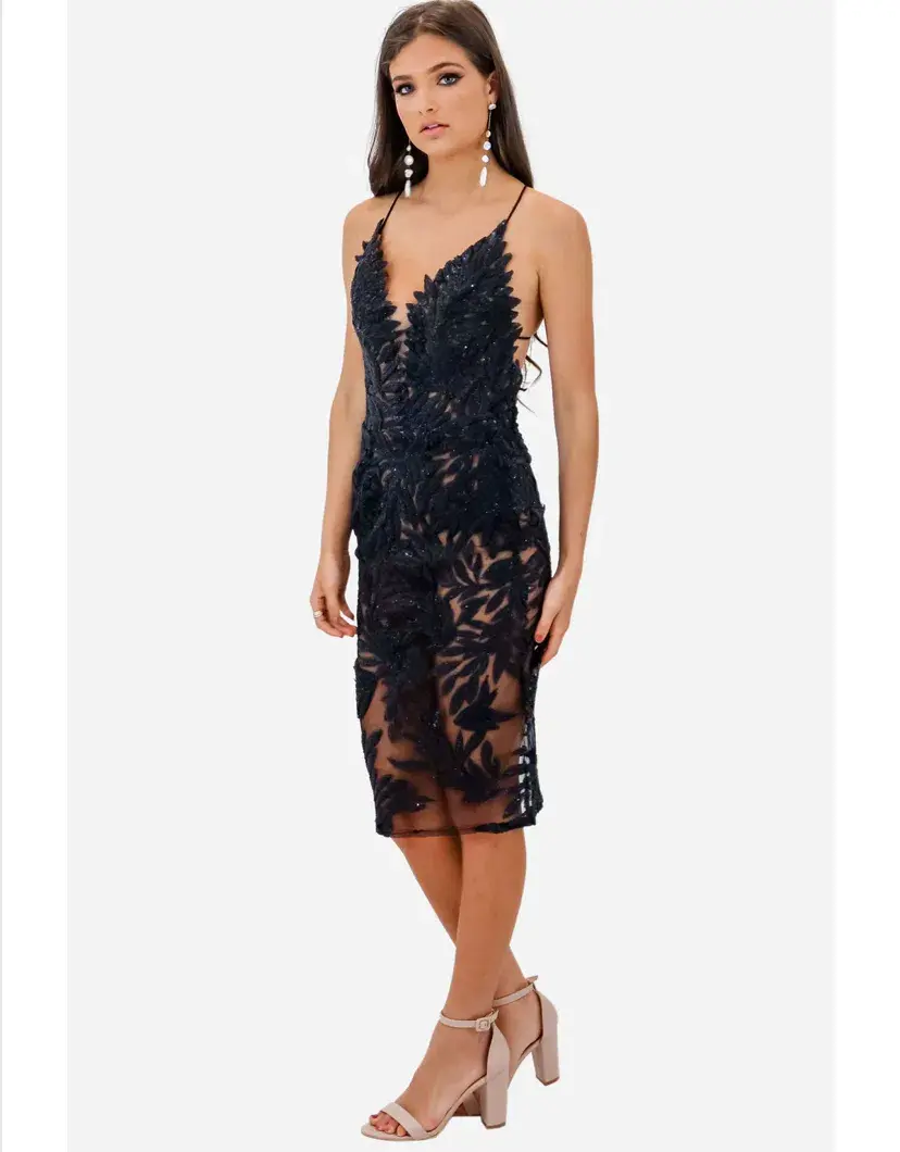 Nadine Merabi Talia Midi Dress Black Size 8 - Image 3