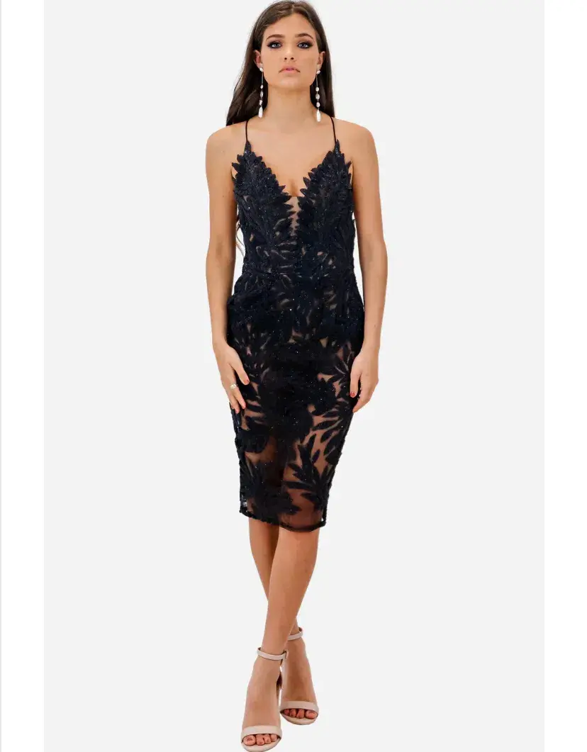 Nadine Merabi Talia Midi Dress Black Size 8 - Image 1