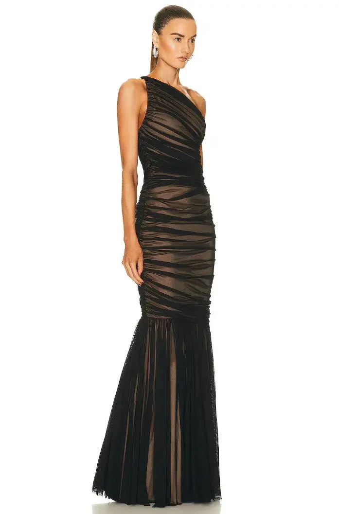 Norma Kamali Diana Fishtail Floor-length Black Mesh & Nude Size XS/Au 6 - Image 3