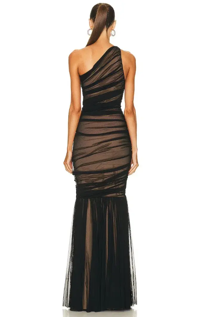 Norma Kamali Diana Fishtail Floor-length Black Mesh & Nude Size XS/Au 6 - Image 4