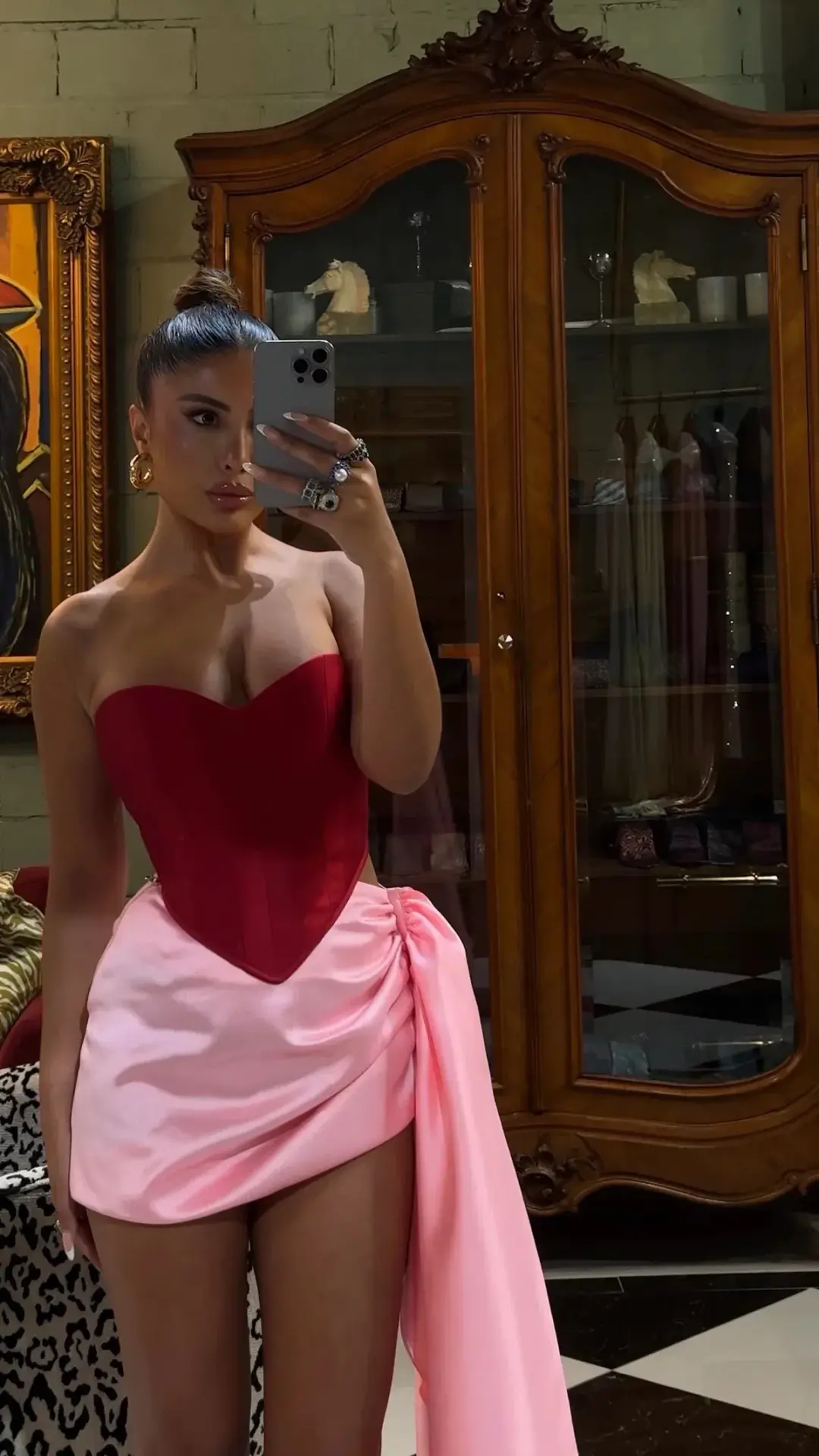 Khirzad Femme Metisa Skirt Pink & Femme Fatale Corset Red Size AU 6 for rent on The Volte - main image