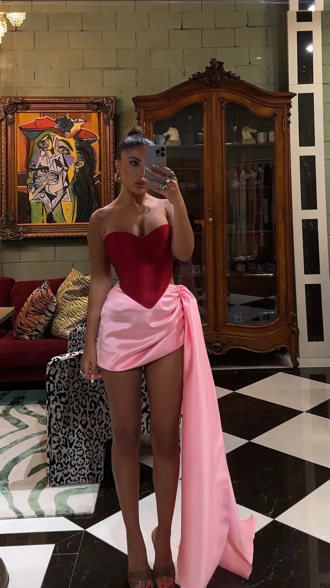 Khirzad Femme Metisa Skirt Pink & Femme Fatale Corset Red Size AU 6 for rent on The Volte - main image