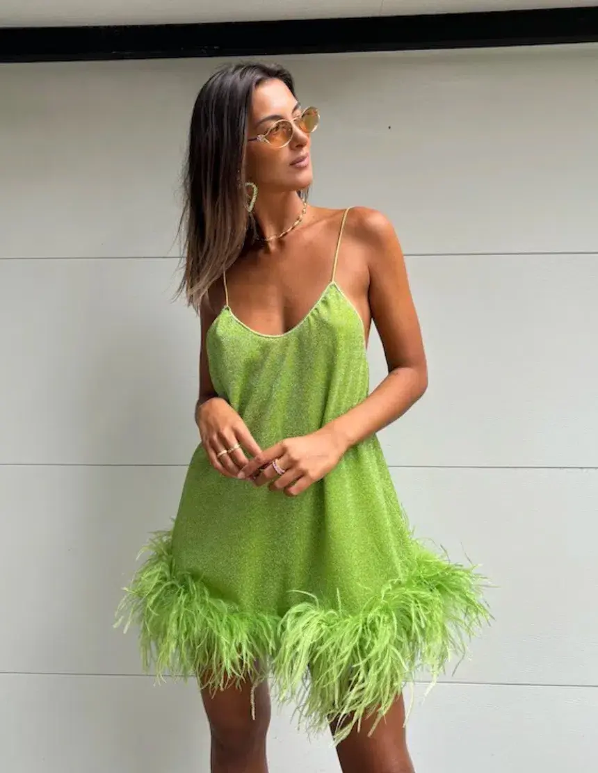 Oséree Lumière Plumage Short Dress Lime Size 6  for rent on The Volte - main image