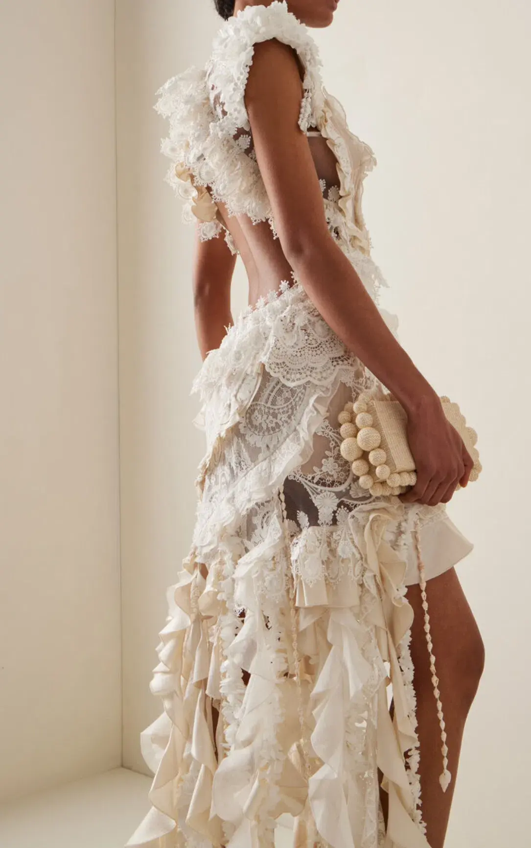  Zimmermann Wonderland Lace Frill Mini Dress Cream Size 0/ AU 8 - Image 3