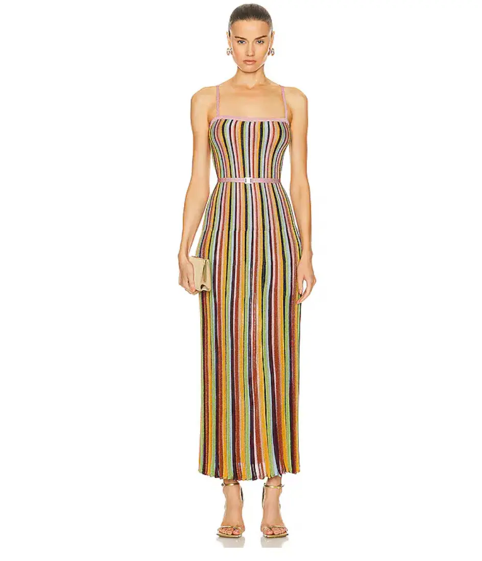 Zimmermann The Alight Stripe Midi Dress in Lurex Multi Size 0/ Au 8 - Image 2