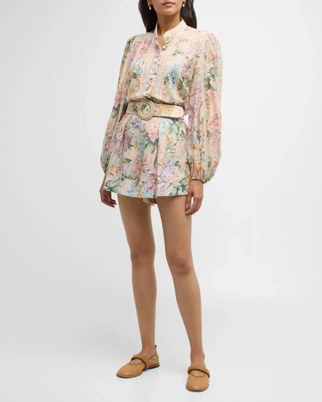 Zimmermann The Halliday Tuck Short in Multi Watercolour Floral Size 0 / AU 8  for rent on The Volte - main image
