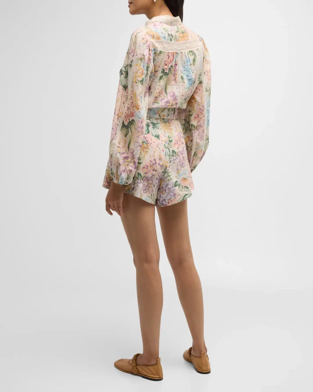 Zimmermann The Halliday Tuck Short in Multi Watercolour Floral Size 0 / AU 8  for rent on The Volte - main image