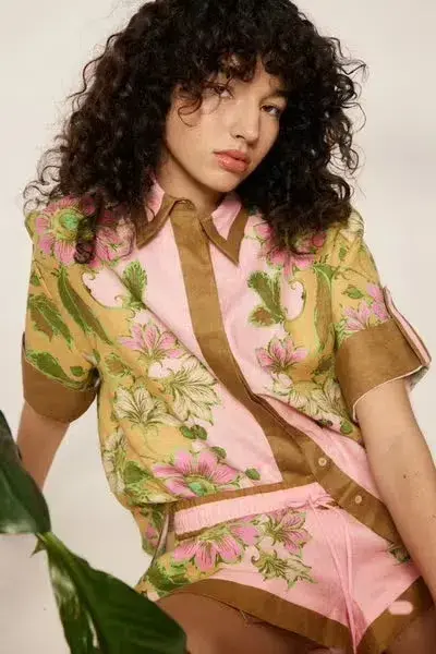 Alemais Winnie Shirt Size 6 and Short Size 10 Set Floral Spliced Pink - Image 5