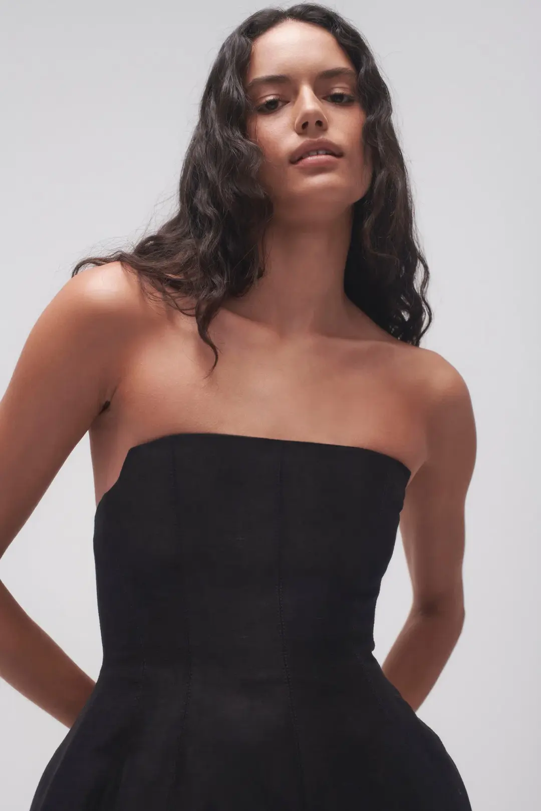 Aje Baret Strapless Mini Dress Black Size 6  for rent on The Volte - main image