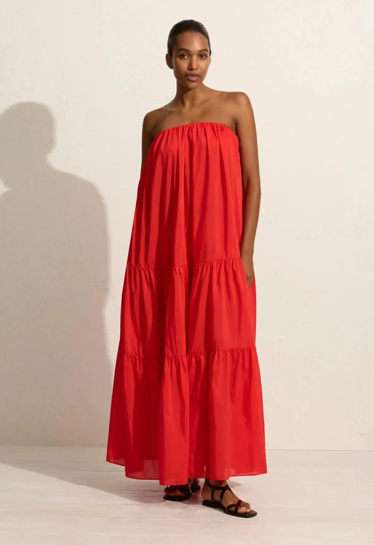 Matteau voluminous strapless tiered dress in Rosso red Size 3 / AU 10 - Image 1