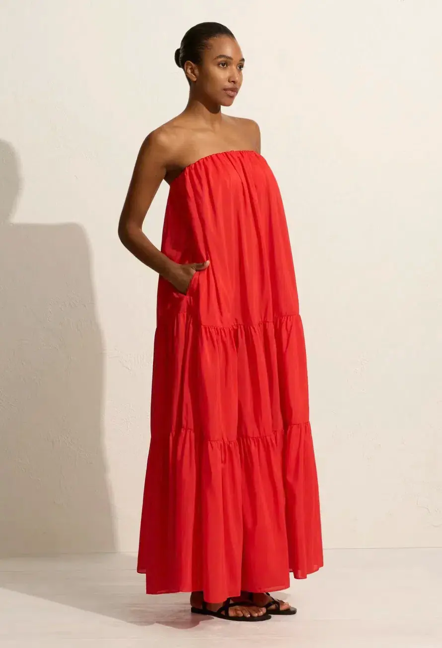 Matteau voluminous strapless tiered dress in Rosso red Size 3 / AU 10 - Image 2