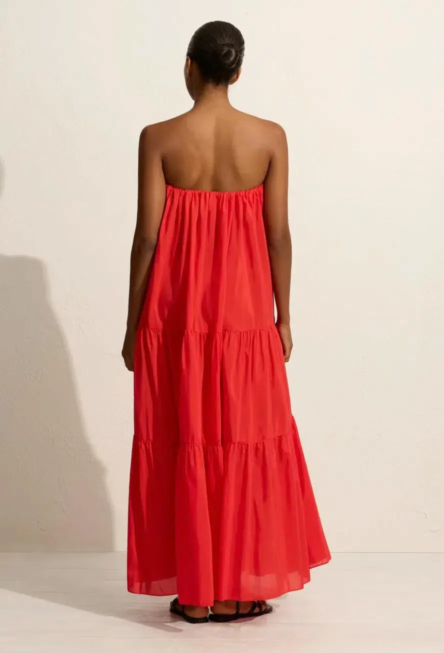 Matteau voluminous strapless tiered dress in Rosso red Size 3 / AU 10 - Image 3