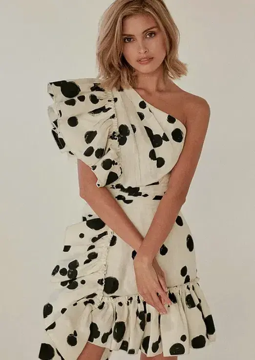 Aje Beronia Asymmetric Mini Dress Black & White Print Size 6 - Image 3