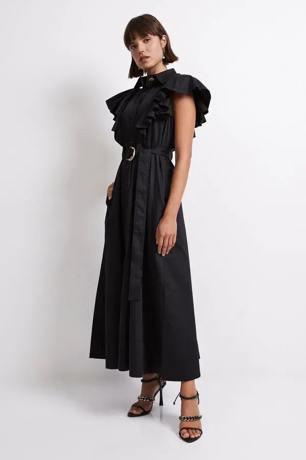 Aje Kindred Frill Sleeve Midi Dress Black Size 6 - Image 2
