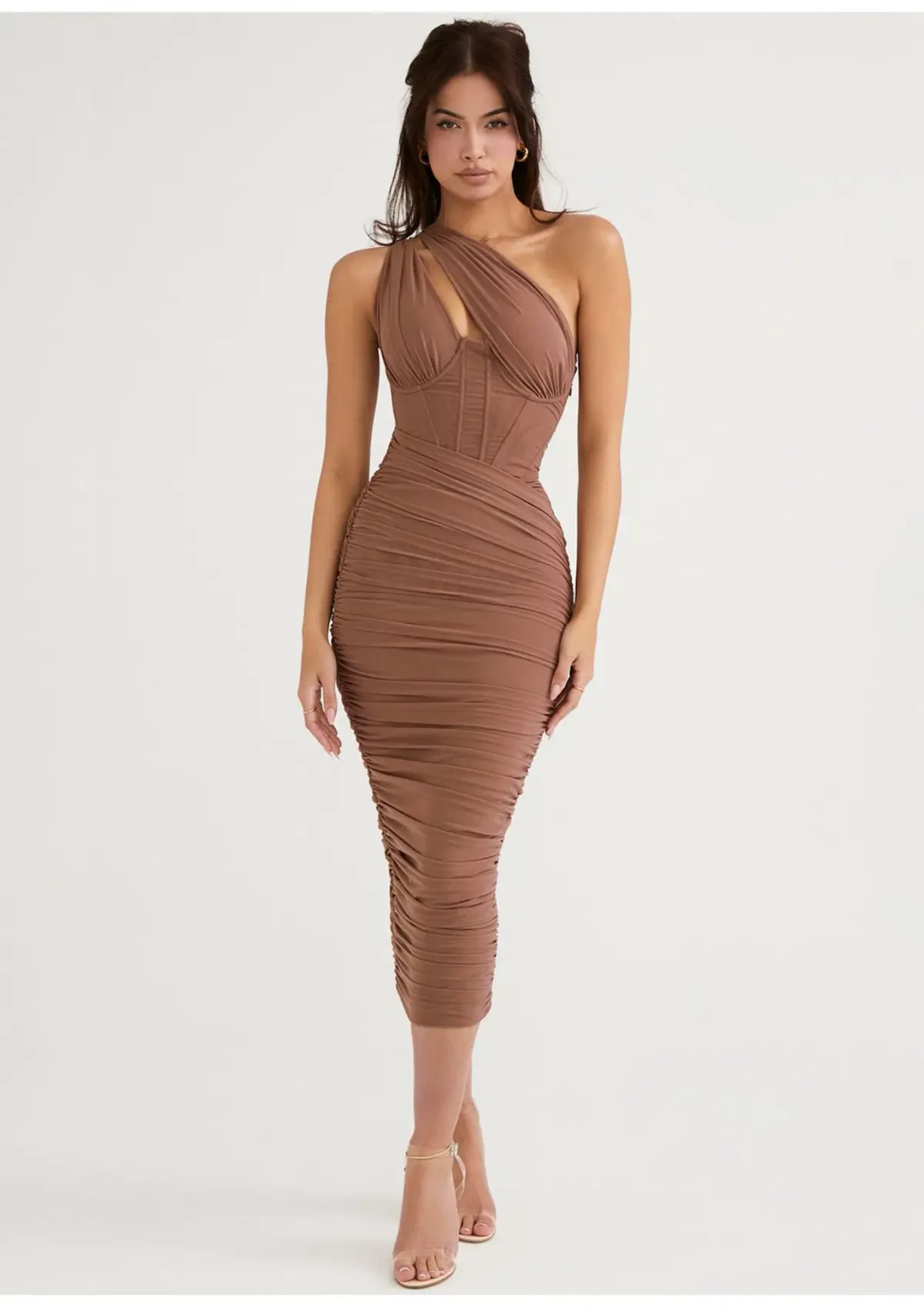 House of CB Valentina Asymmetric Cutout Midi Dress Mocha Size S / AU 8 - Image 1