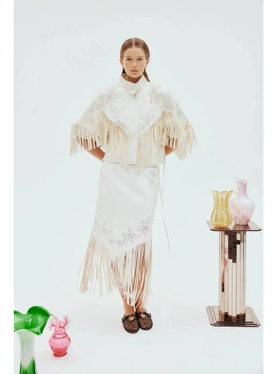 Alemais Barbara Fringe Jacket Cream Size AU 10 for rent on The Volte - main image